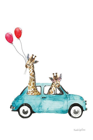 Giraffe Joy Ride III White Modern Wood Framed Art Print with Double Matting by Charro, Mercedes Lopez