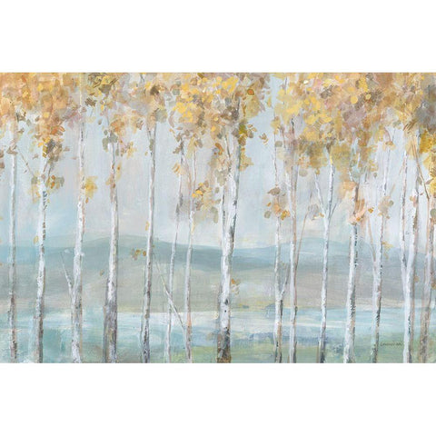 Lakeview Birches Black Modern Wood Framed Art Print by Nai, Danhui