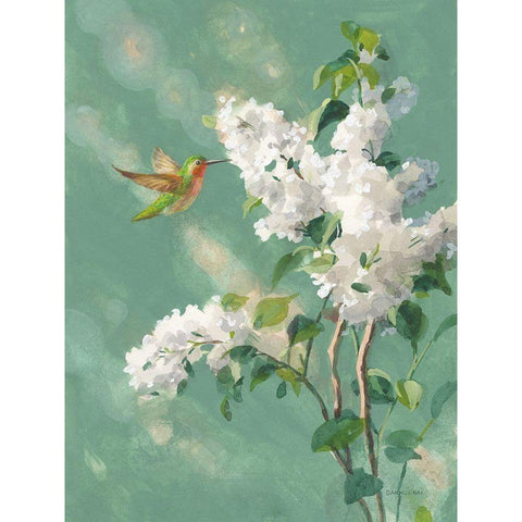 Hummingbird Spring I White Modern Wood Framed Art Print by Nai, Danhui