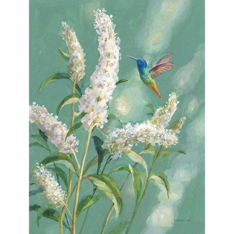 Hummingbird Spring II Black Modern Wood Framed Art Print with Double Matting by Nai, Danhui