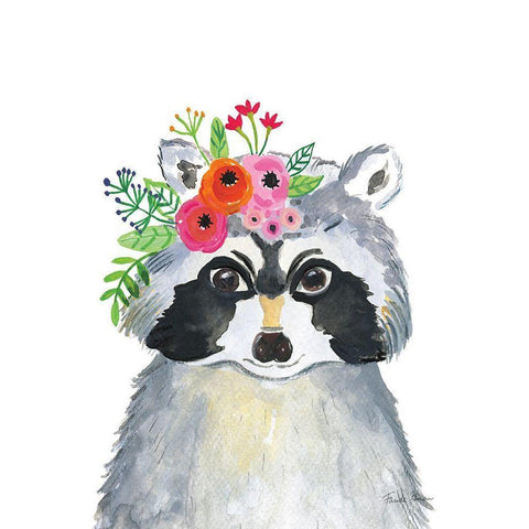 Sweet Raccoon Black Modern Wood Framed Art Print by Zaman, Farida