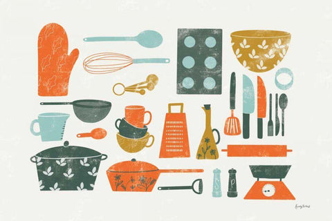 Retro Kitchen I Black Ornate Wood Framed Art Print with Double Matting by Thorns, Becky