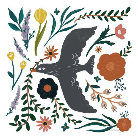 Folk Garden II White Modern Wood Framed Art Print by Miller, Sara Zieve