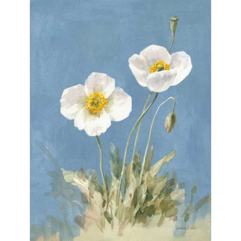 White Poppies I No Butterfly White Modern Wood Framed Art Print by Nai, Danhui