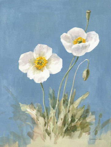 White Poppies I No Butterfly White Modern Wood Framed Art Print with Double Matting by Nai, Danhui