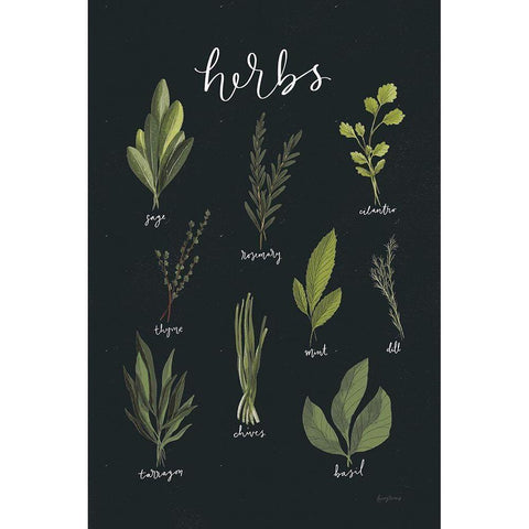 Light Green Herbs I Black Black Modern Wood Framed Art Print by Thorns, Becky