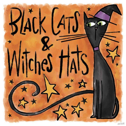 Black Cats and Witches Hats I Black Modern Wood Framed Art Print with Double Matting by Tavoletti, Anne