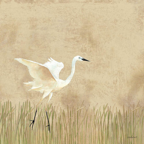 Egret Alighting I Neutral Gold Ornate Wood Framed Art Print with Double Matting by Lovell, Kathrine