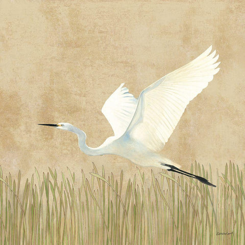 Egret Alighting II Flipped Neutral Gold Ornate Wood Framed Art Print with Double Matting by Lovell, Kathrine