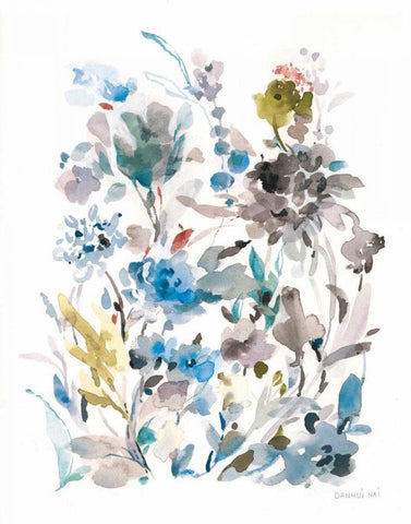 Breezy Florals II Colorful White Modern Wood Framed Art Print with Double Matting by Nai, Danhui