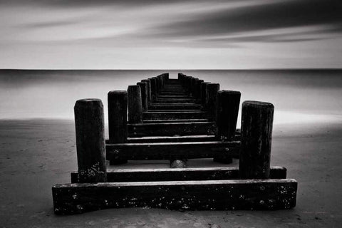 Coney Island Pier BW White Modern Wood Framed Art Print with Double Matting by Gendreau, Katherine