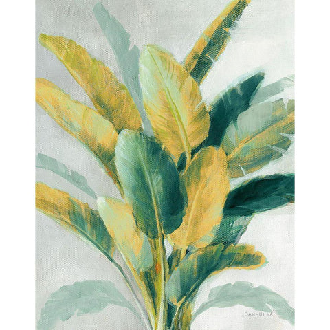 Greenhouse Palm II Teal Green and Gold Crop White Modern Wood Framed Art Print by Nai, Danhui