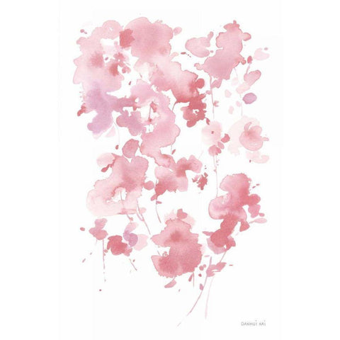 Cascading Petals II Pink Black Modern Wood Framed Art Print with Double Matting by Nai, Danhui