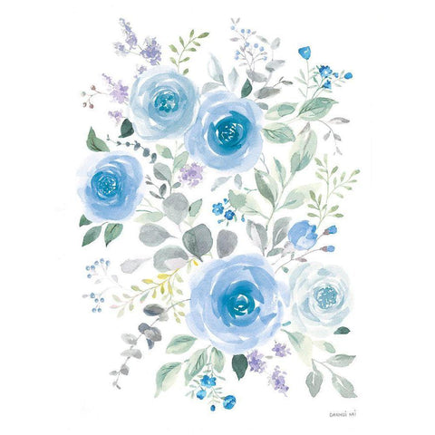 Lush Roses I Blue White Modern Wood Framed Art Print by Nai, Danhui