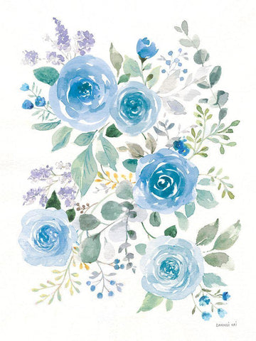 Lush Roses II Blue Black Ornate Wood Framed Art Print with Double Matting by Nai, Danhui