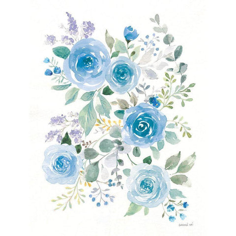 Lush Roses II Blue White Modern Wood Framed Art Print by Nai, Danhui