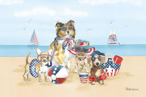 Patriotic Paws I White Modern Wood Framed Art Print with Double Matting by Grove, Beth