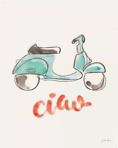 Ciao Vespa I White Modern Wood Framed Art Print with Double Matting by Penner, Janelle