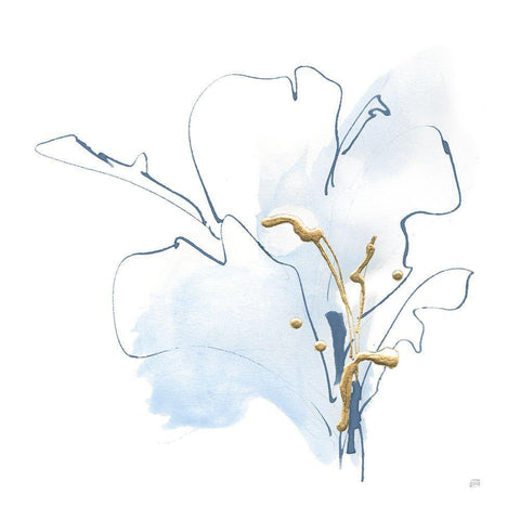 Blue and Gold Floral I White Modern Wood Framed Art Print by Paschke, Chris