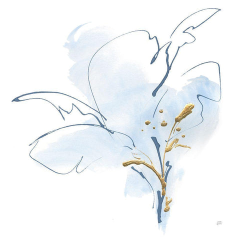 Blue and Gold Floral IV White Modern Wood Framed Art Print by Paschke, Chris