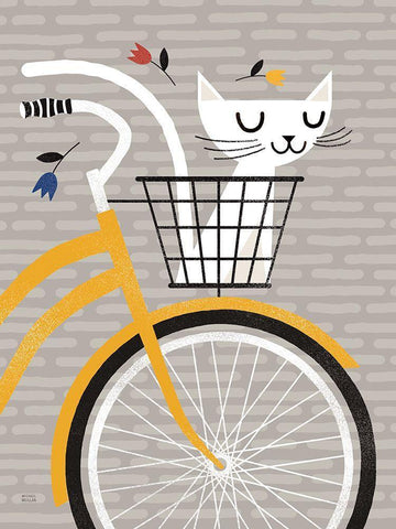 Cruising Cat Yellow Black Ornate Wood Framed Art Print with Double Matting by Mullan, Michael