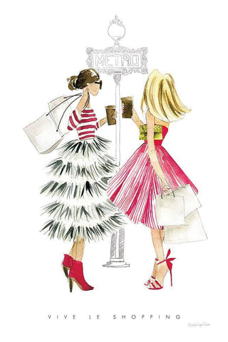 Paris Girlfriends II White Modern Wood Framed Art Print with Double Matting by Charro, Mercedes Lopez