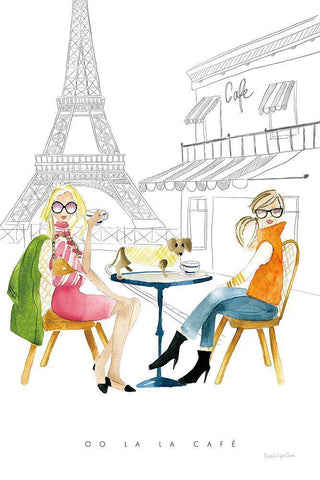Paris Girlfriends III White Modern Wood Framed Art Print with Double Matting by Charro, Mercedes Lopez