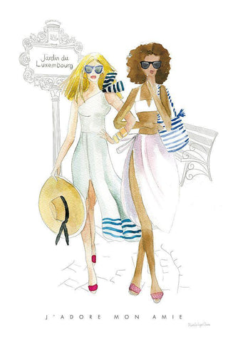 Paris Girlfriends IV White Modern Wood Framed Art Print with Double Matting by Charro, Mercedes Lopez