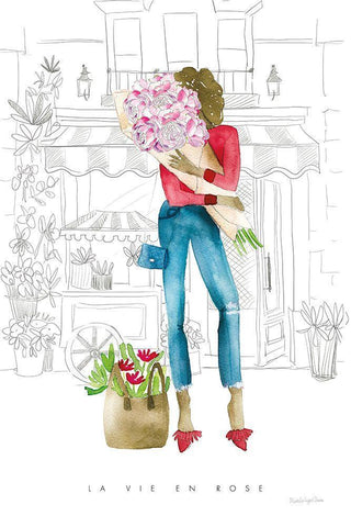 Paris Girlfriends V White Modern Wood Framed Art Print with Double Matting by Charro, Mercedes Lopez