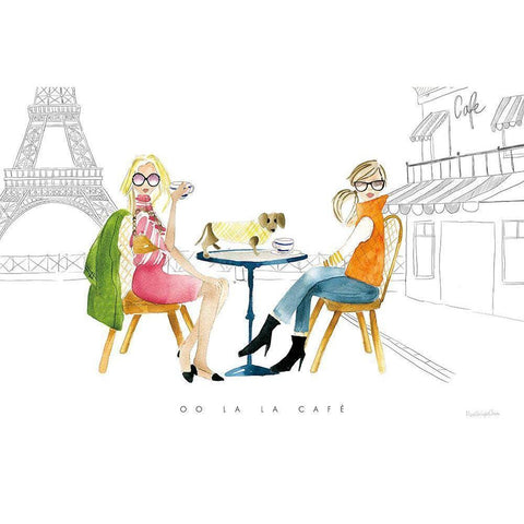 Paris Girlfriends III v2 Black Modern Wood Framed Art Print by Charro, Mercedes Lopez