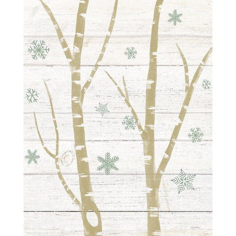 Snowy Birches IV Sage Gold Ornate Wood Framed Art Print with Double Matting by Urban, Mary