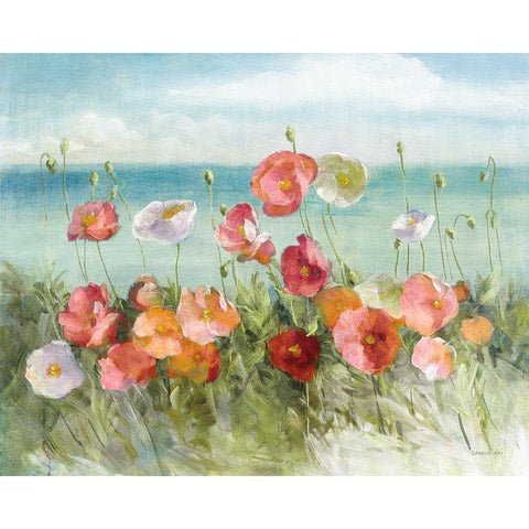 Coastal Poppies Light. White Modern Wood Framed Art Print by Nai, Danhui