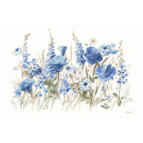 Wildflowers in Bloom I Blue Gold Ornate Wood Framed Art Print with Double Matting by Nai, Danhui