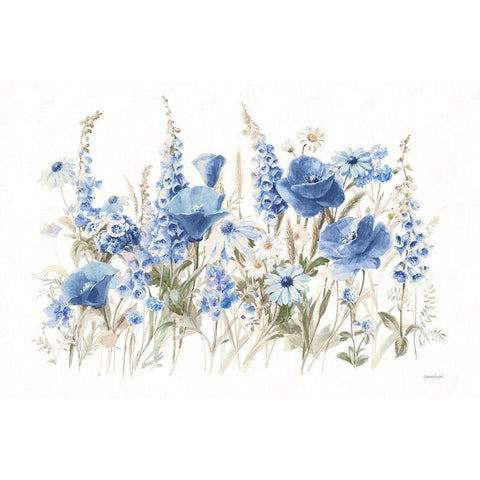 Wildflowers in Bloom I Blue White Modern Wood Framed Art Print by Nai, Danhui