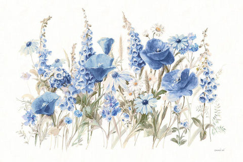 Wildflowers in Bloom I Blue White Modern Wood Framed Art Print with Double Matting by Nai, Danhui