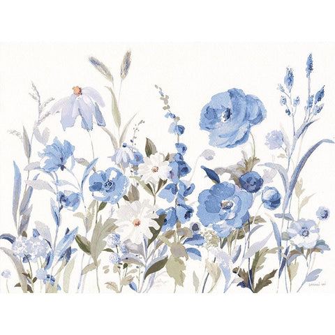 Blue Boho Wildflowers Black Modern Wood Framed Art Print with Double Matting by Nai, Danhui