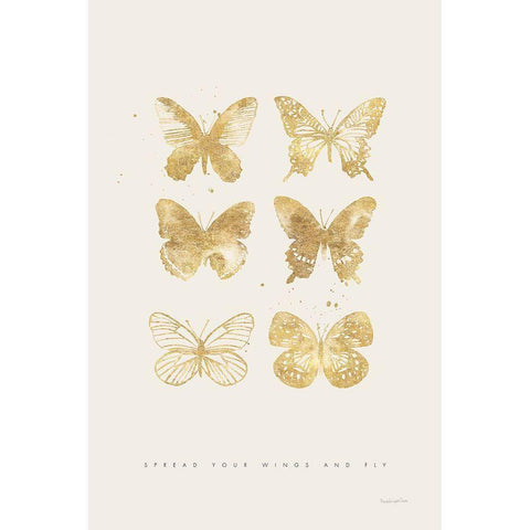 Six Gold Butterflies Gold Ornate Wood Framed Art Print with Double Matting by Charro, Mercedes Lopez