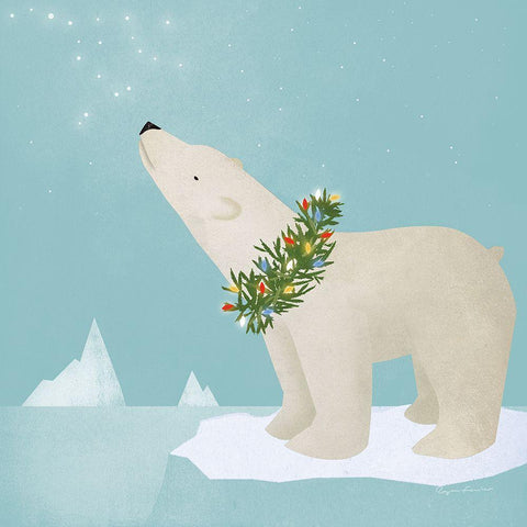 Holiday Polar Bear White Modern Wood Framed Art Print by Fowler, Ryan