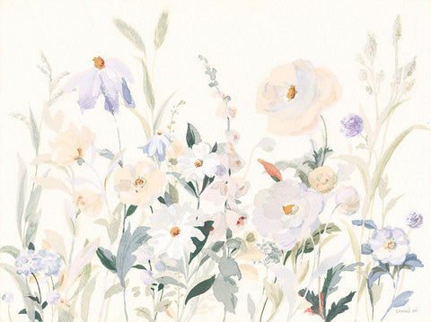 Neutral Boho Wildflowers White Modern Wood Framed Art Print with Double Matting by Nai, Danhui