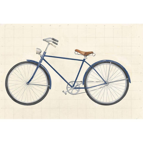 Flea Market Bicycle Navy White Modern Wood Framed Art Print by Wild Apple Portfolio