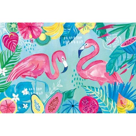 Fruity Flamingos I Black Modern Wood Framed Art Print with Double Matting by Zaman, Farida