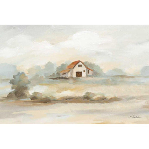 The Old Farm Landscape Black Modern Wood Framed Art Print with Double Matting by Vassileva, Silvia