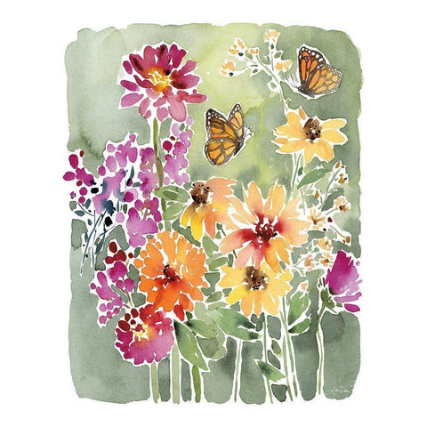 Monarchs and Blooms Black Modern Wood Framed Art Print with Double Matting by Pete, Katrina