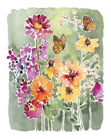 Monarchs and Blooms Black Ornate Wood Framed Art Print with Double Matting by Pete, Katrina