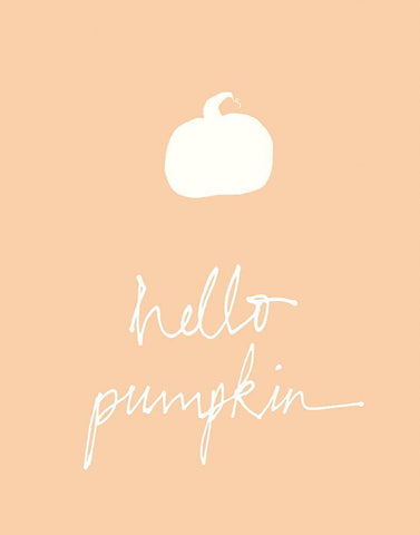 Hello Pumpkin Orange White Modern Wood Framed Art Print with Double Matting by Wild Apple Portfolio