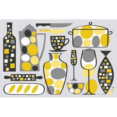 Modern Kitchen V Yellow Black Modern Wood Framed Art Print with Double Matting by Mullan, Michael