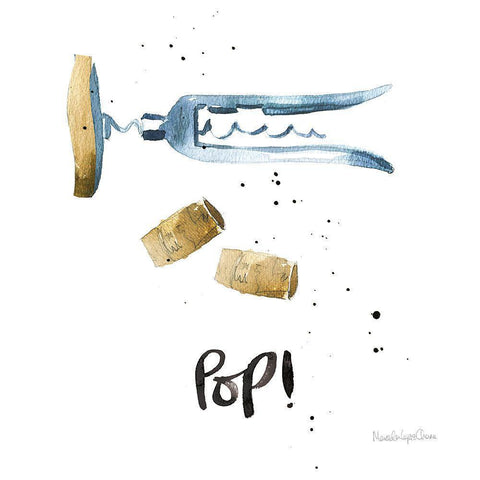 Pop the Cork VII White Modern Wood Framed Art Print by Charro, Mercedes Lopez