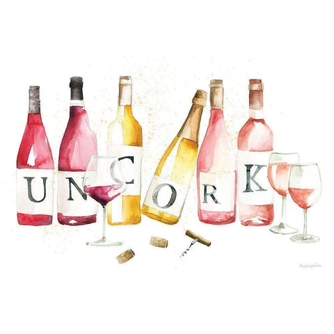 Pop the Cork XI White Modern Wood Framed Art Print by Charro, Mercedes Lopez