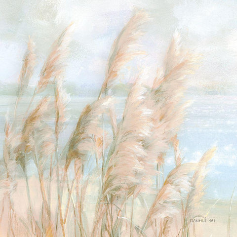 Seaside Pampas Grass Light Crop White Modern Wood Framed Art Print with Double Matting by Nai, Danhui