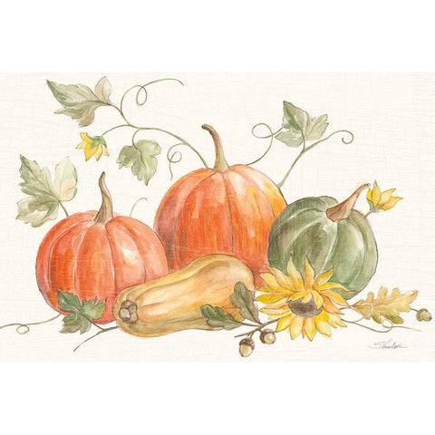 Happy Harvest Pumpkins Gold Ornate Wood Framed Art Print with Double Matting by Vassileva, Silvia